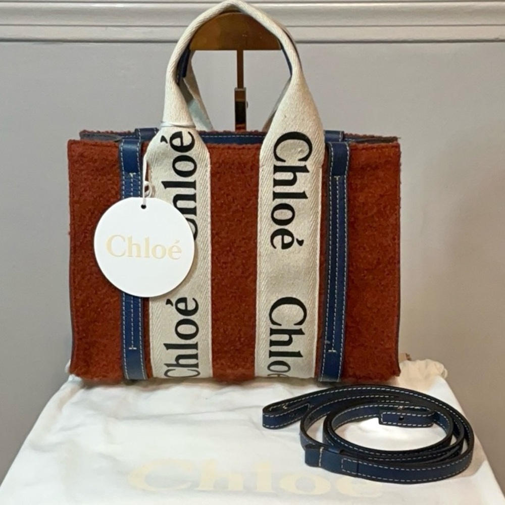 Chloe Woody Small Tote W/ Strap Red Blue With COA & Dustbag NWT in Original Box